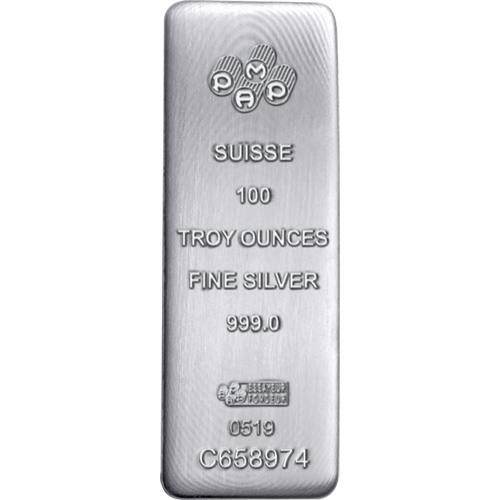 100 oz PAMP Suisse Silver Bar (New, Cast w/ Assay)