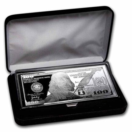 4 oz Silver Bar 2021 $100 franklin Bill Design (Display Box)